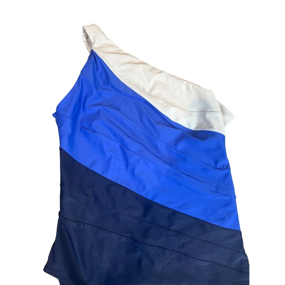Summersalt The Sidestroke One Piece Swimsuit Blue Navy White Size 10